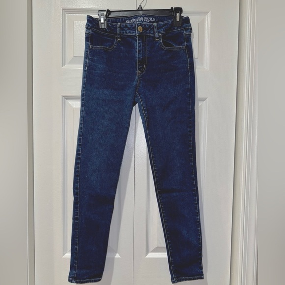 American Eagle Blue Denim Women's super stretch skinny Jeggings. Size 10. VGUC - Picture 1 of 13